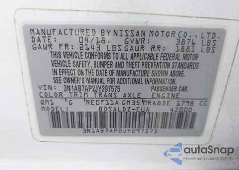 2018 Nissan Sentra Sv из США, поврежденный, VIN 3N1AB7AP2JY297575